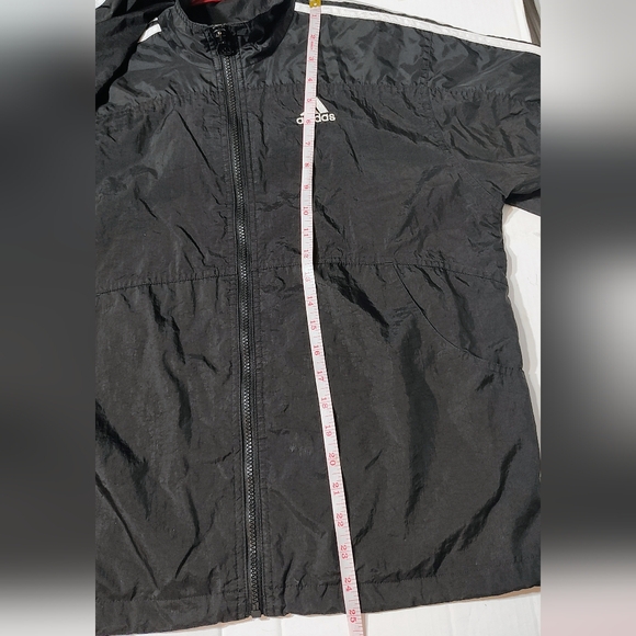 Adidas Vintage Men's Black Windbreaker with White Stripes. - Picture 12 of 12